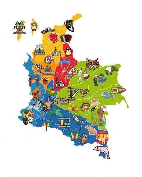 Mapa ilustrado de Colombia con la riqueza de cada región