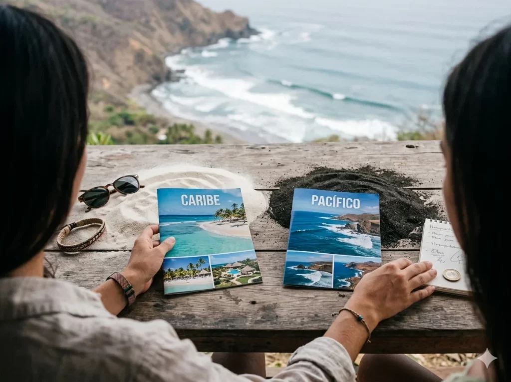 Guía completa Caribe vs Pacífico: Elegir el destino ideal según el tipo de playa, presupuesto disponible y experiencias de naturaleza.